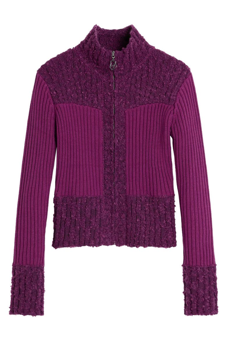 Mixed Stitch Zip Cardigan, Alternate, color, PURPLE