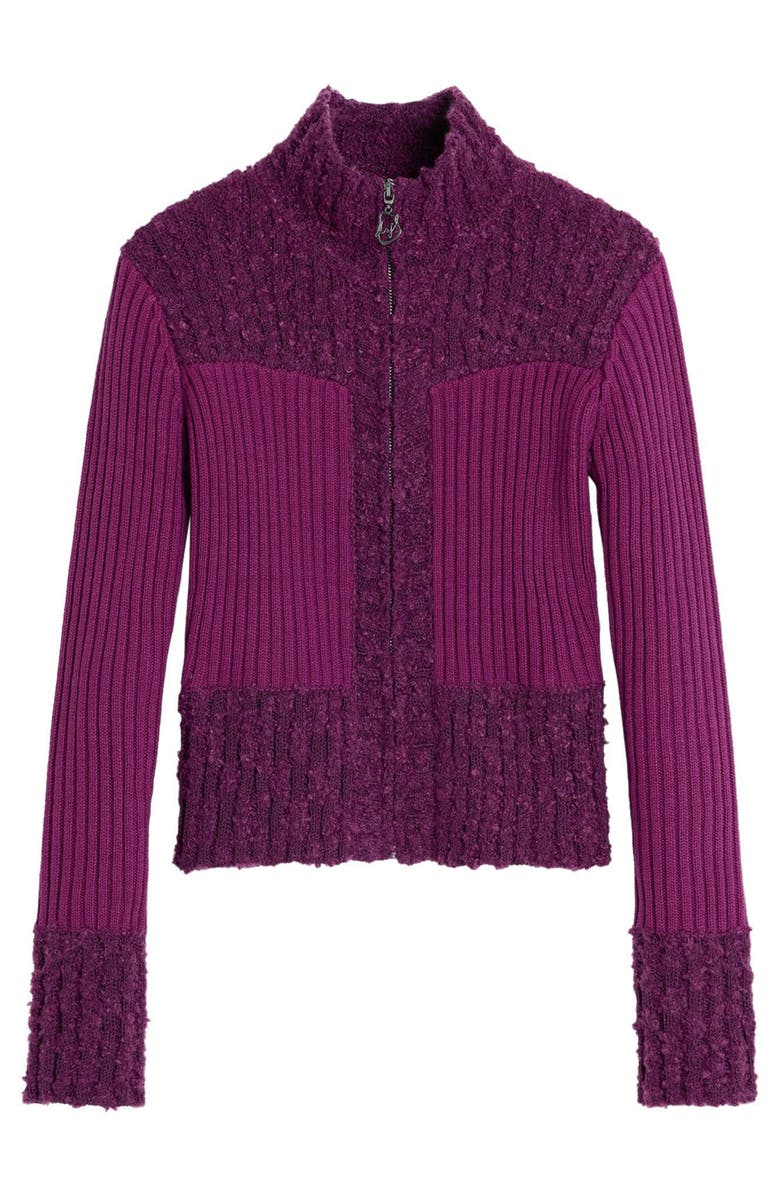 Desigual Mixed Stitch Zip Cardigan, Alternate, color, Purple
