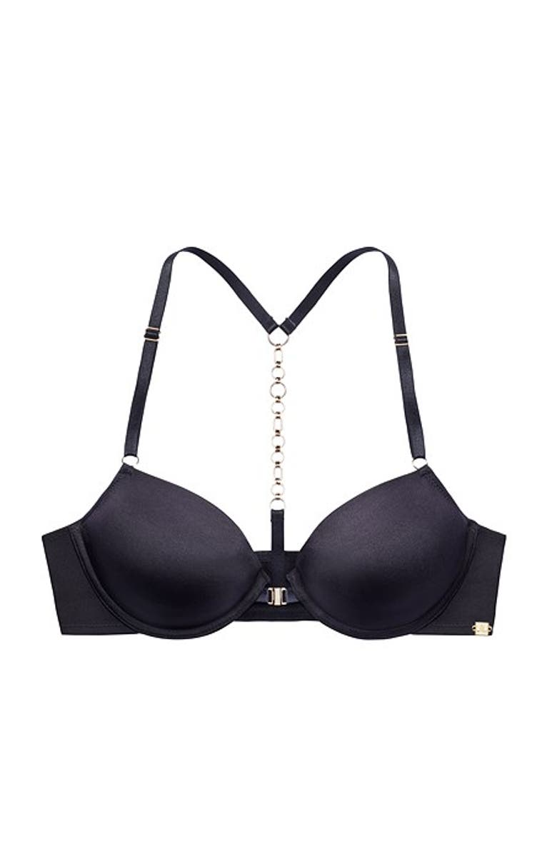 LASCANA Women's Chain Back Detail Push Up Bra, Alternate, color, Black