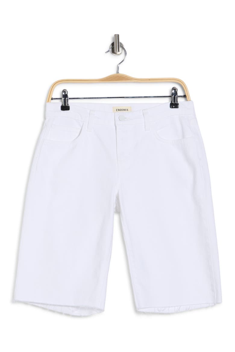 Elise Raw Hem Denim Bermuda Shorts, Alternate, color, BLANC