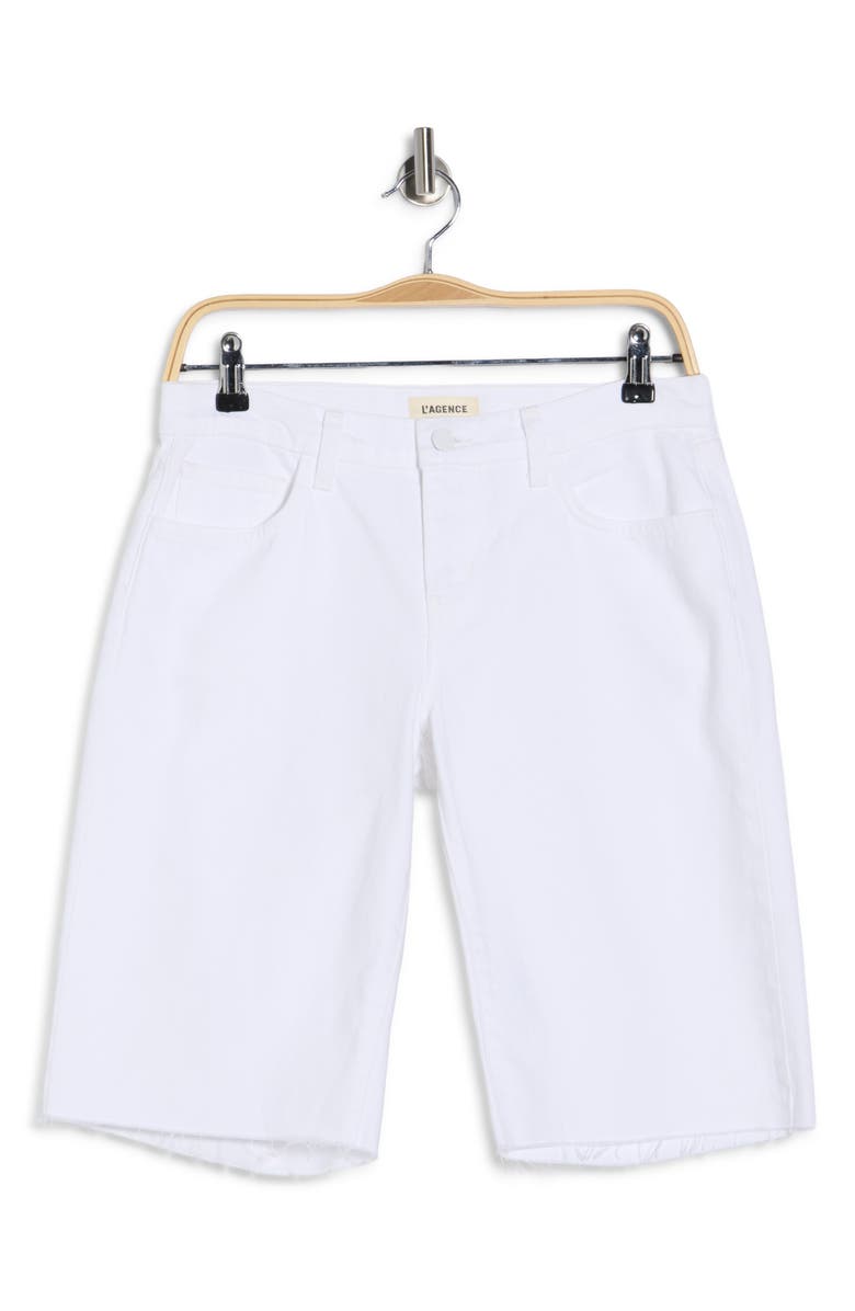 L'AGENCE Elise Raw Hem Denim Bermuda Shorts, Alternate, color, Blanc