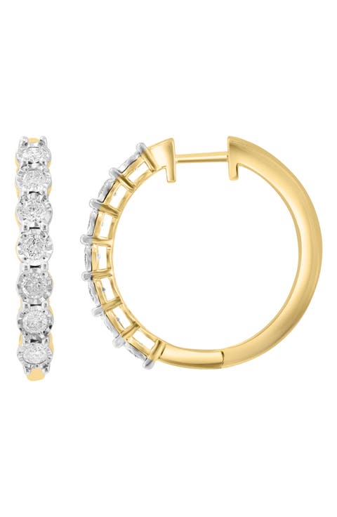 14k Gold Plated Diamond Hoop Earrings
