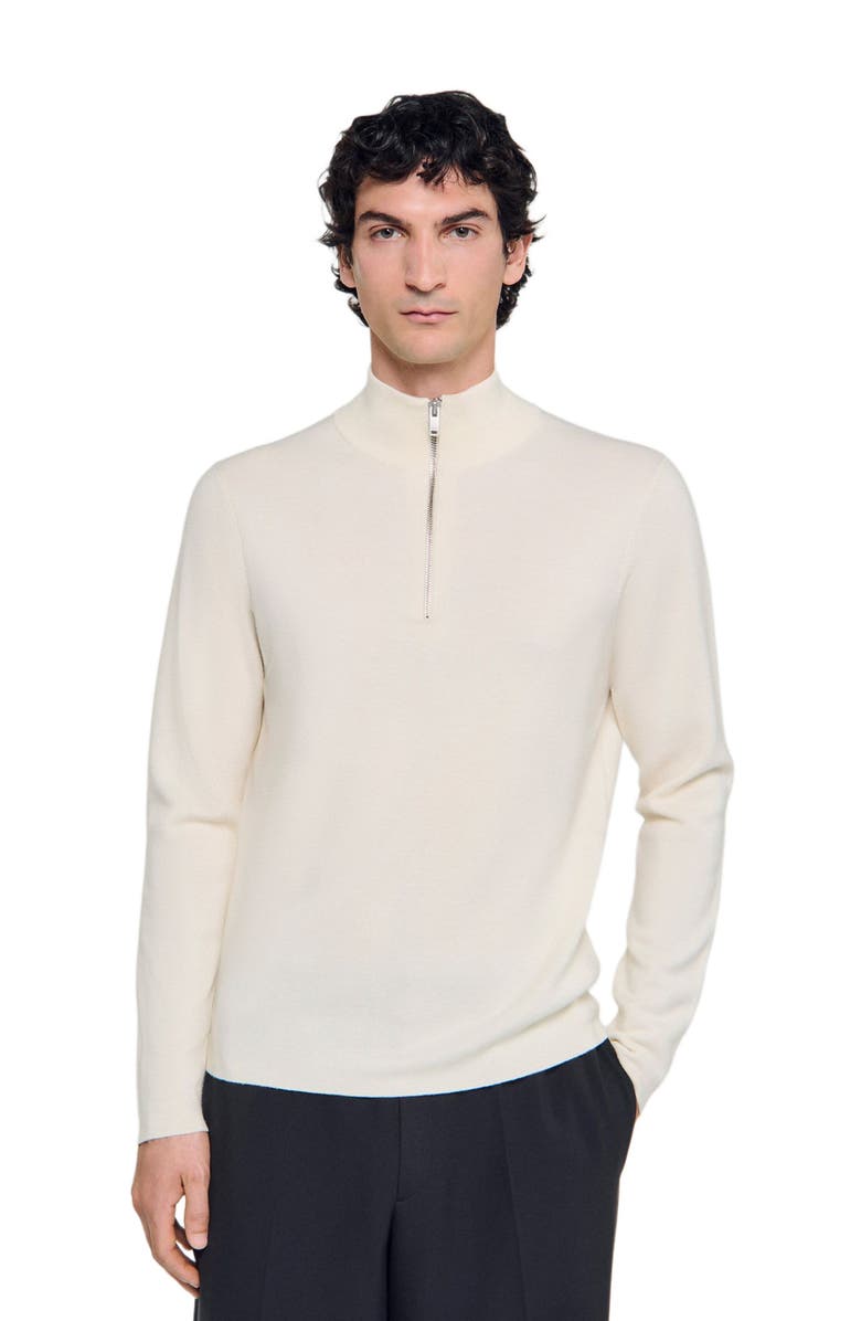 SANDRO Wool sweater with zip collar, Alternate, color, Off White