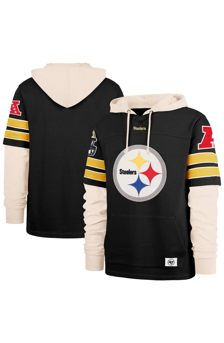 '47 Men's '47  Black Pittsburgh Steelers Split Zone Cornerback Duo Hoodie, Main, color, Black