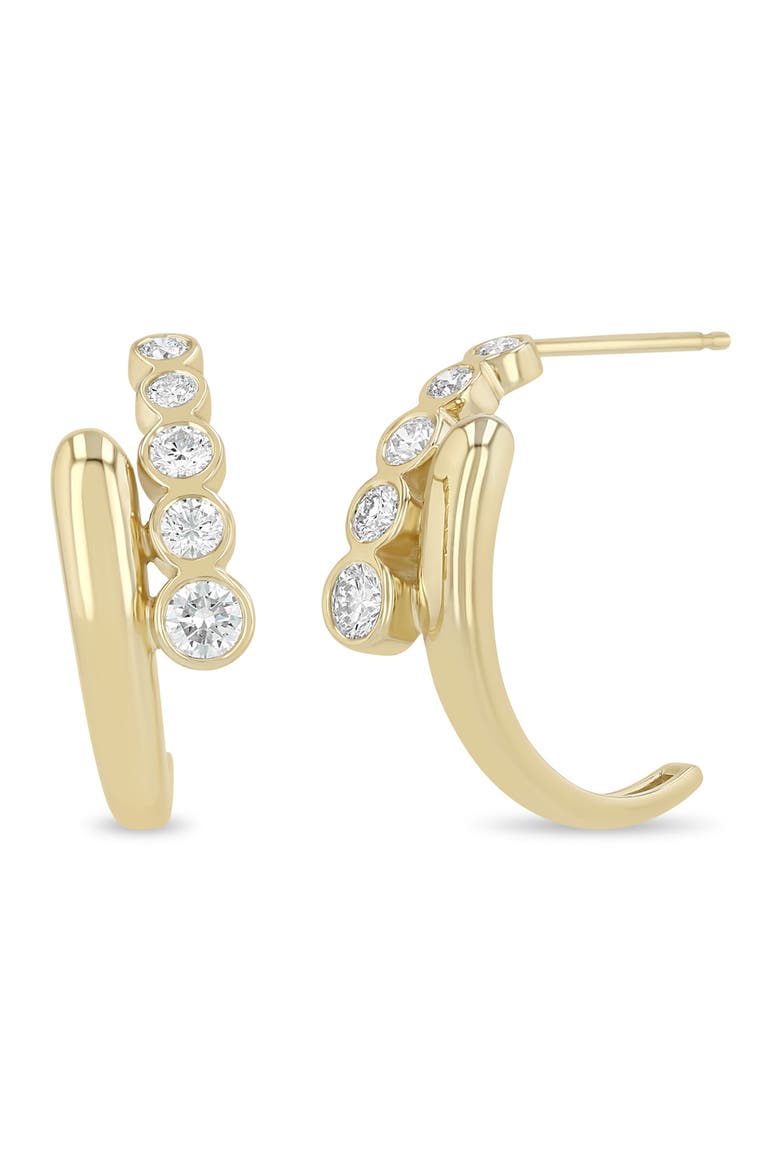 Bezel Diamonds 14k Gold Diamond Bypass Hoop Earrings, Main, color, 14K YELLOW GOLD