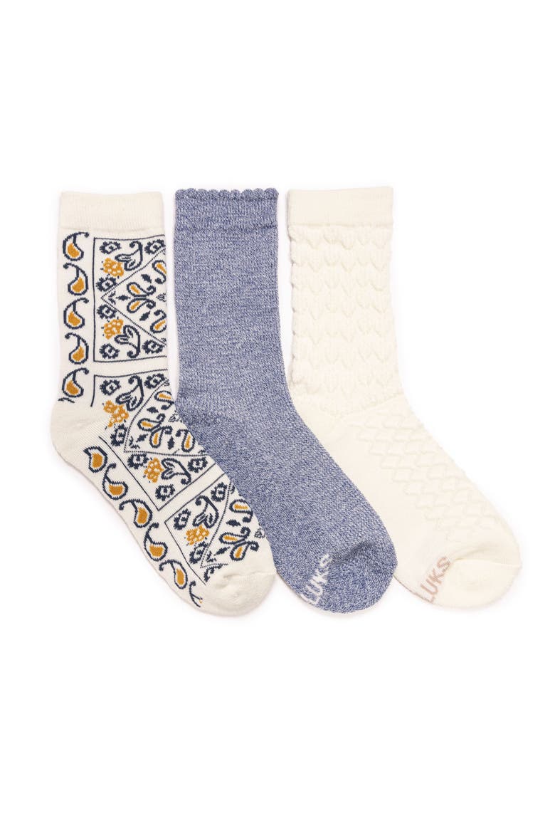 Women's Dream Step Crew Socks, 3 Pair Pack, Main, color, Denim/Paisley