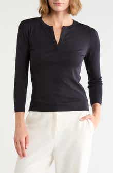 Split Neck Three-Quarter Sleeve Henley