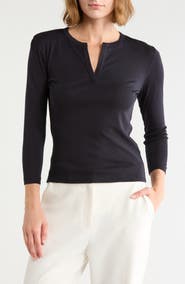 Vince Split Neck Three-Quarter Sleeve Henley