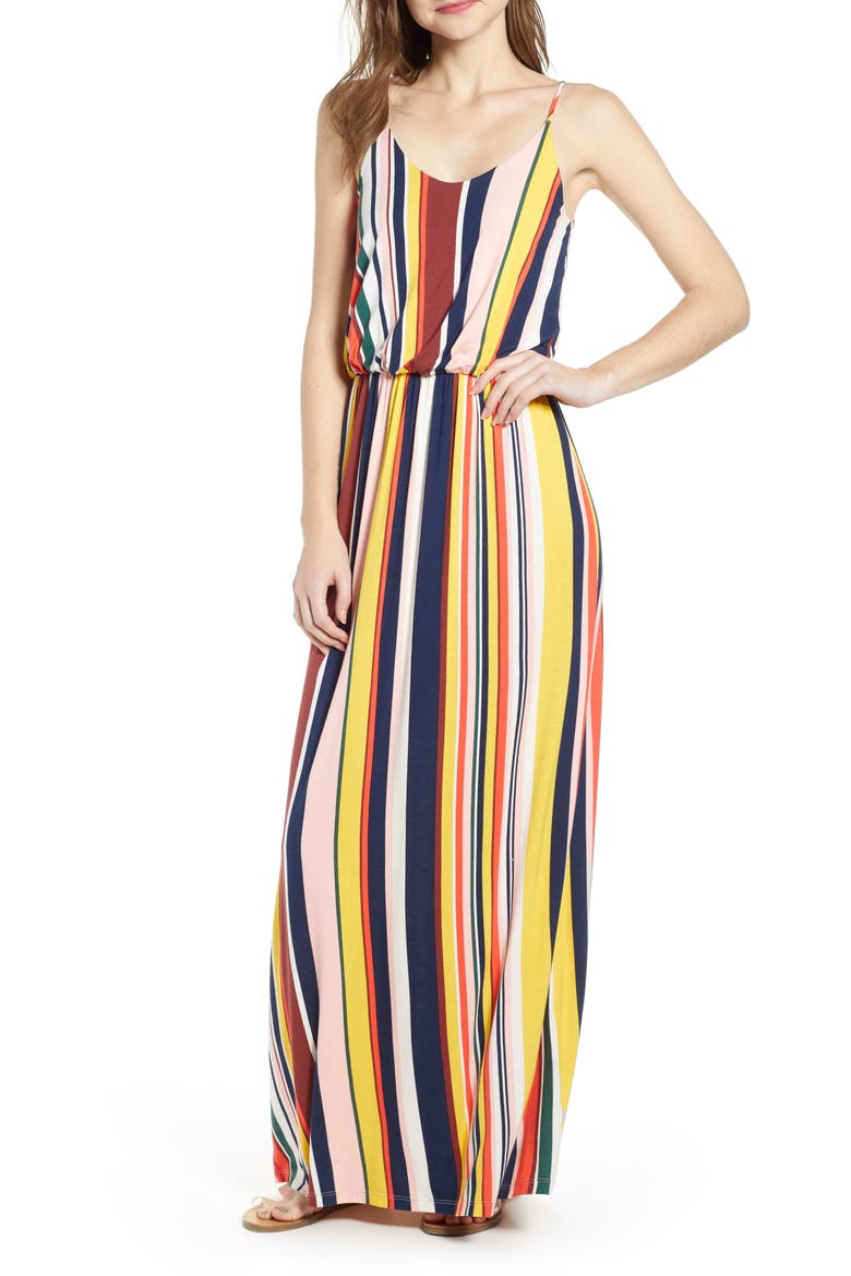 Knit Maxi Dress, Main, color, Z/DNUYELLOW MULTI STRIPE