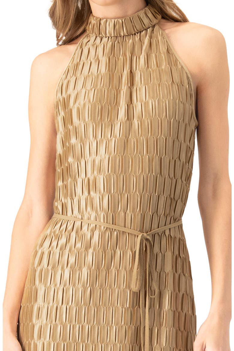 Pleated  Halter-Neck Long Dress, Alternate, color, Light Brown