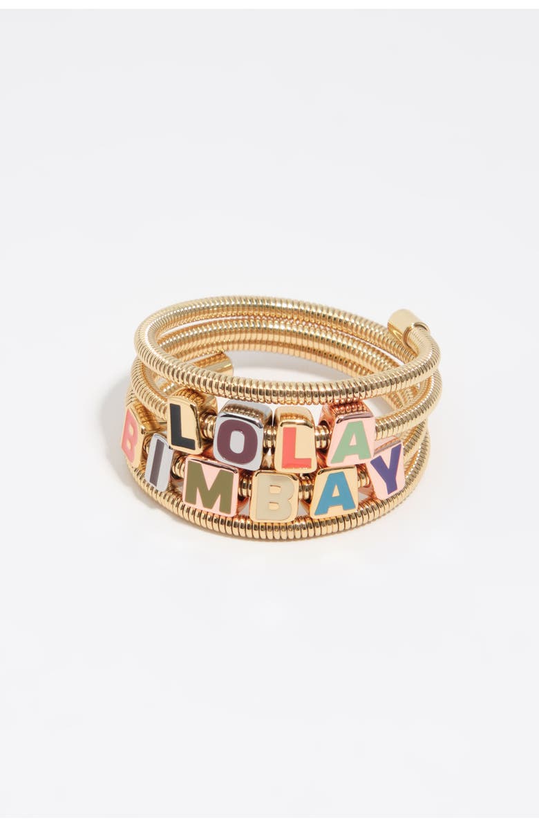 Bimba y Lola Spiral Bracelet With Multicolored Dice Logo, Main, color, Gold
