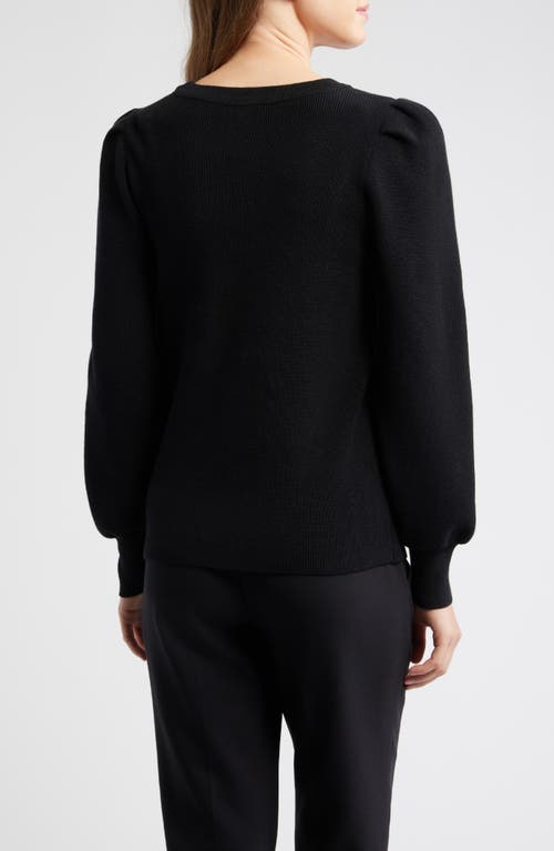 Ak Anne Klein Pleat Sleeve Crewneck Sweater In Black
