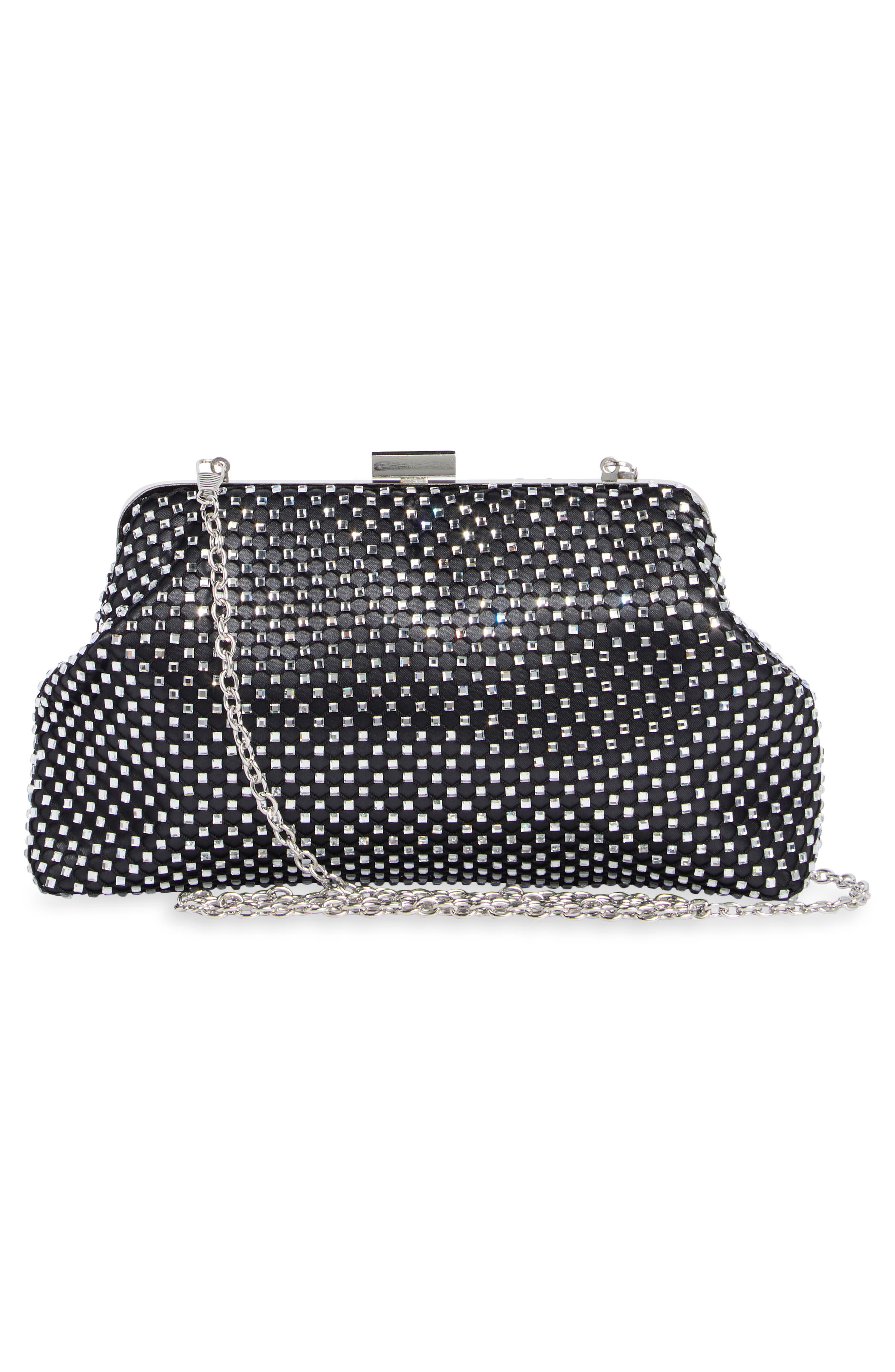Jessica McClintock Phyllis Rhinestone Mesh Clutch, Alternate, color, Black