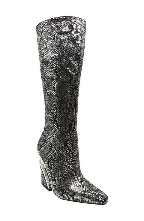 Viva Snake-Embossed Knee High Boot (Women)