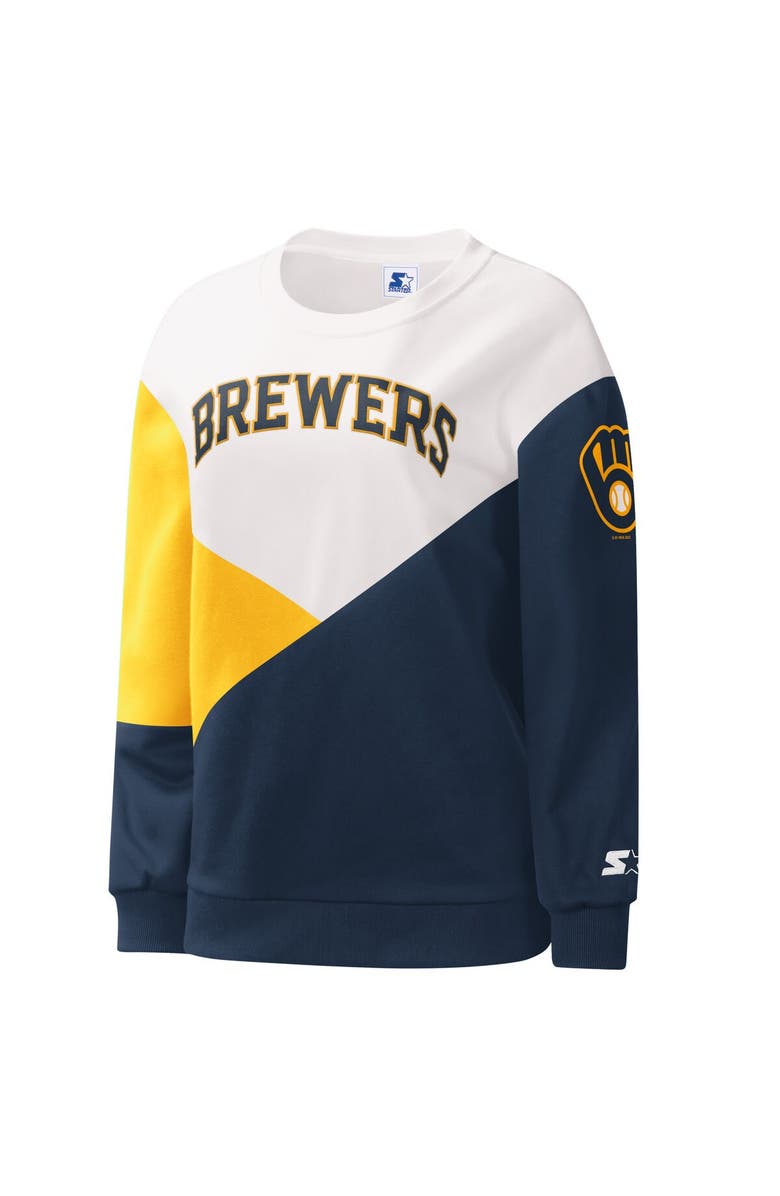 STARTER Women's Starter White/Navy Milwaukee Brewers Shutout Pullover Sweatshirt, Alternate, color, White