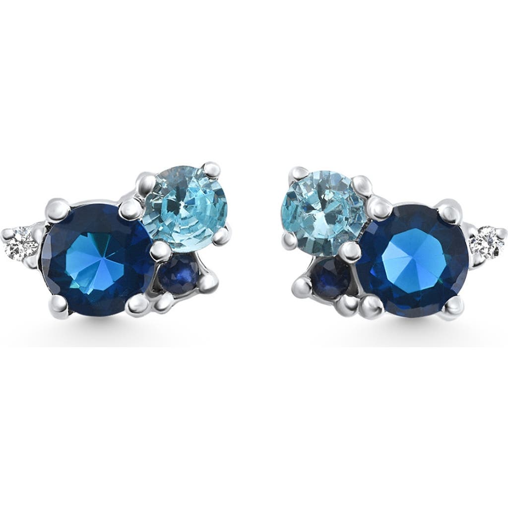 Bliss Diamond 4ct Diamond & Blue Gemstone Hydrangea Bouquet Earrings Studs 14k Gold Lab Grown In 14k White Gold