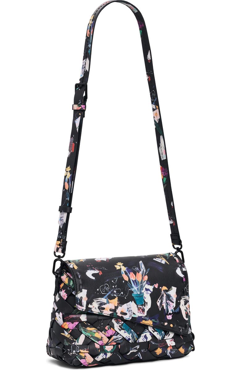 Desigual Floral Pattern Faux Leather Crossbody Bag, Alternate, color, Black
