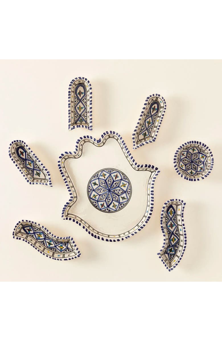 Uncommon Goods Hamsa Mezze Server by Kamsah, Alternate, color, Blue Hand-Painted