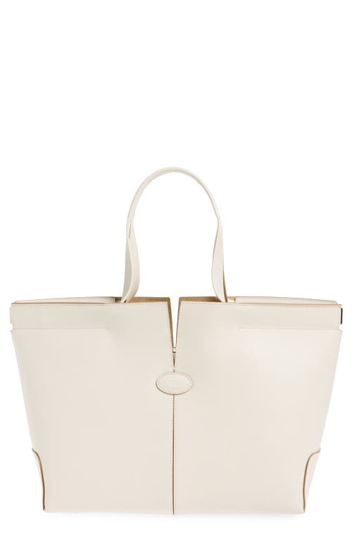 Tod's Shopping Leather Tote Bag In Bianco Calce