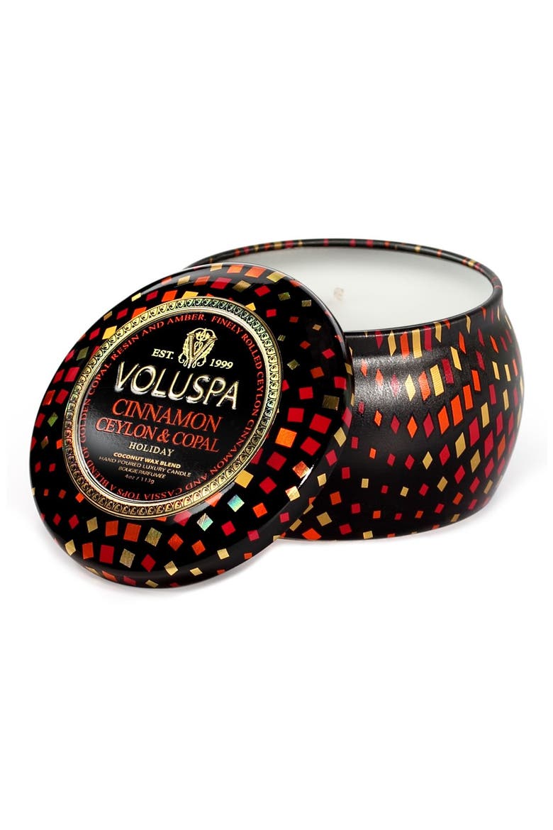 'Maison Holiday - Cinnamon Ceylon & Copal' Petite Decorative Tin Candle, Main, color, NO COLOR