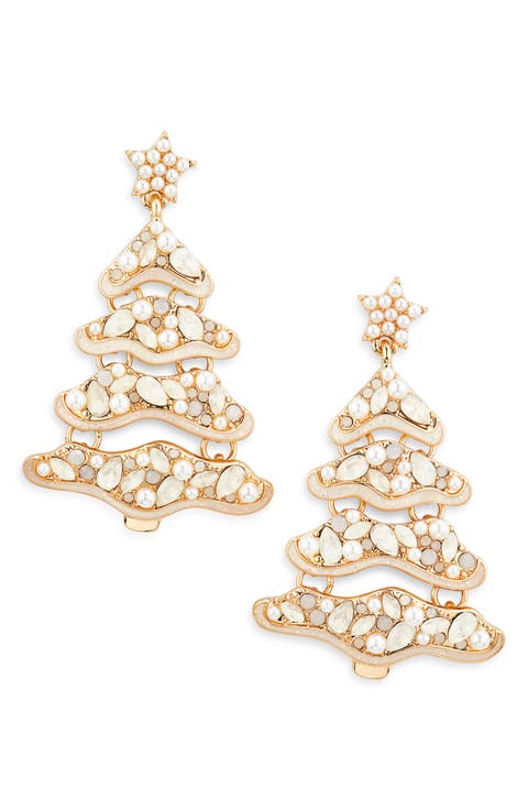 Embellished Christmas Tree Drop Earrings
