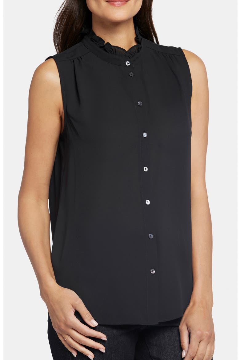 Print Ruffle Neck Sleeveless Top, Alternate, color, BLACK