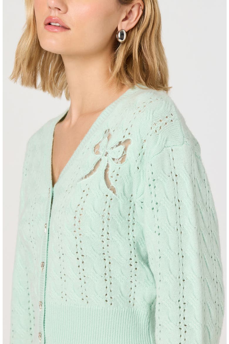 Kalen Open Knit Bow Cardigan, Alternate, color, SEAFOAM