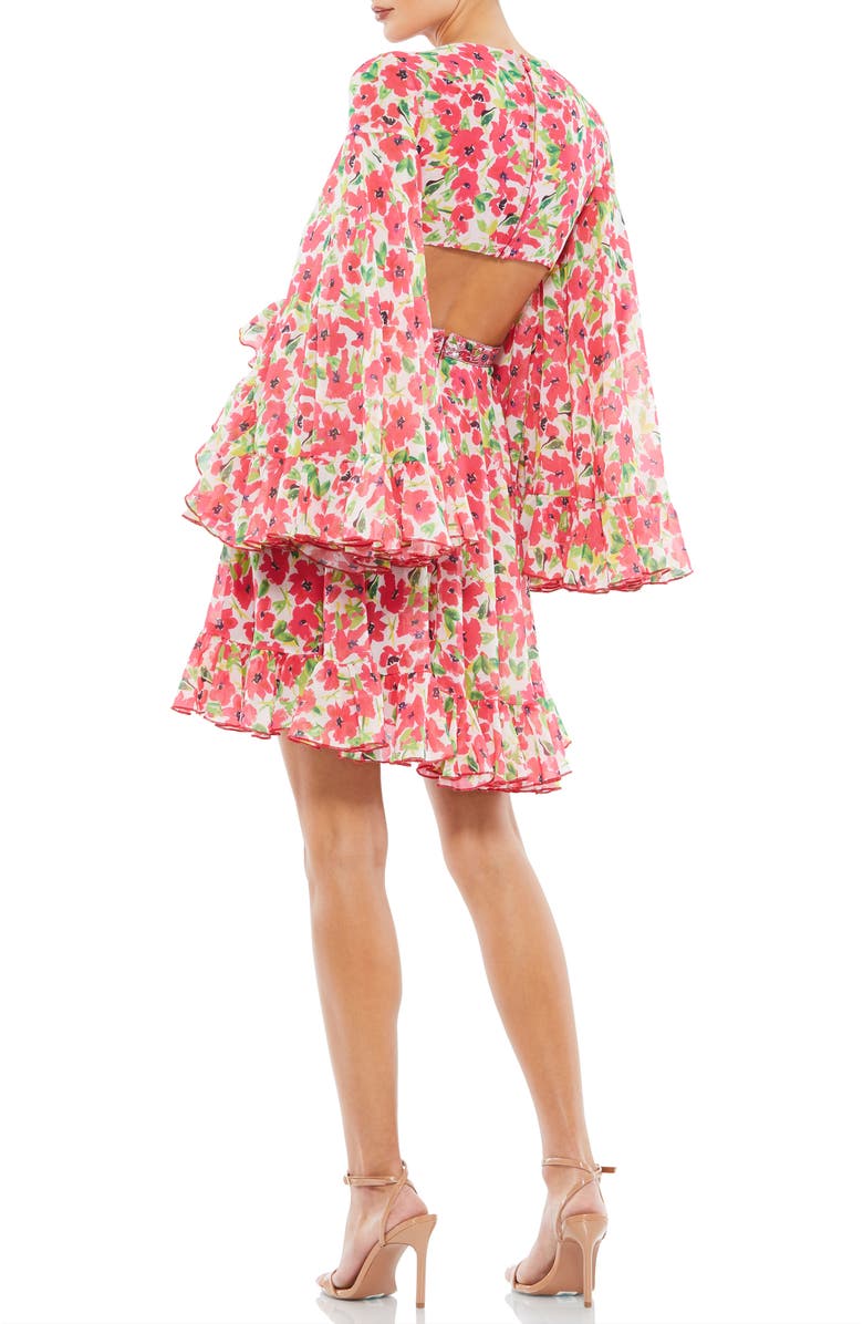 Mac Duggal Floral Cut Out V Neck Bell Sleeve Mini Dress, Alternate, color,