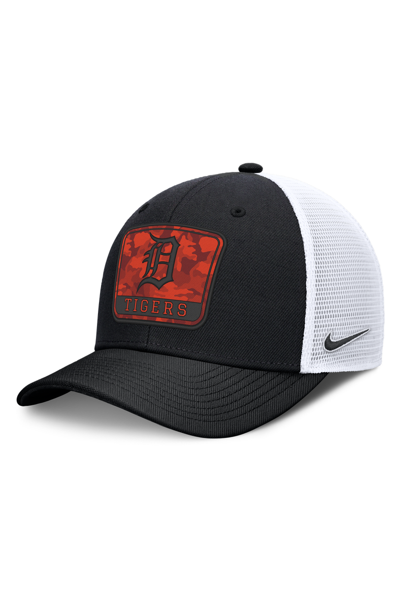 Men's Nike Black/White Detroit Tigers Camo Rise Trucker Dri-FIT Adjustable Hat, Main, color, Black