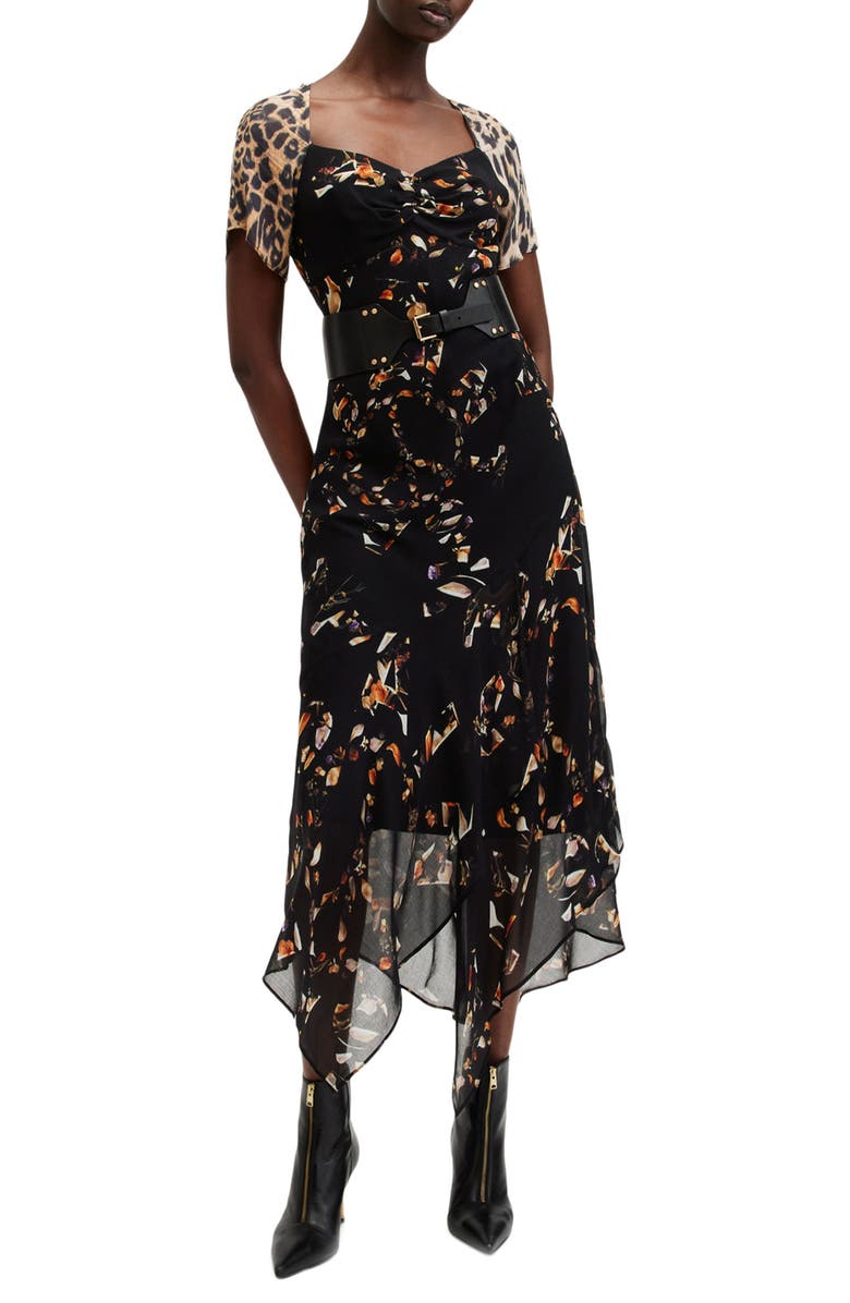 AllSaints Leah Print Maxi Dress, Alternate, color, Kateri Black