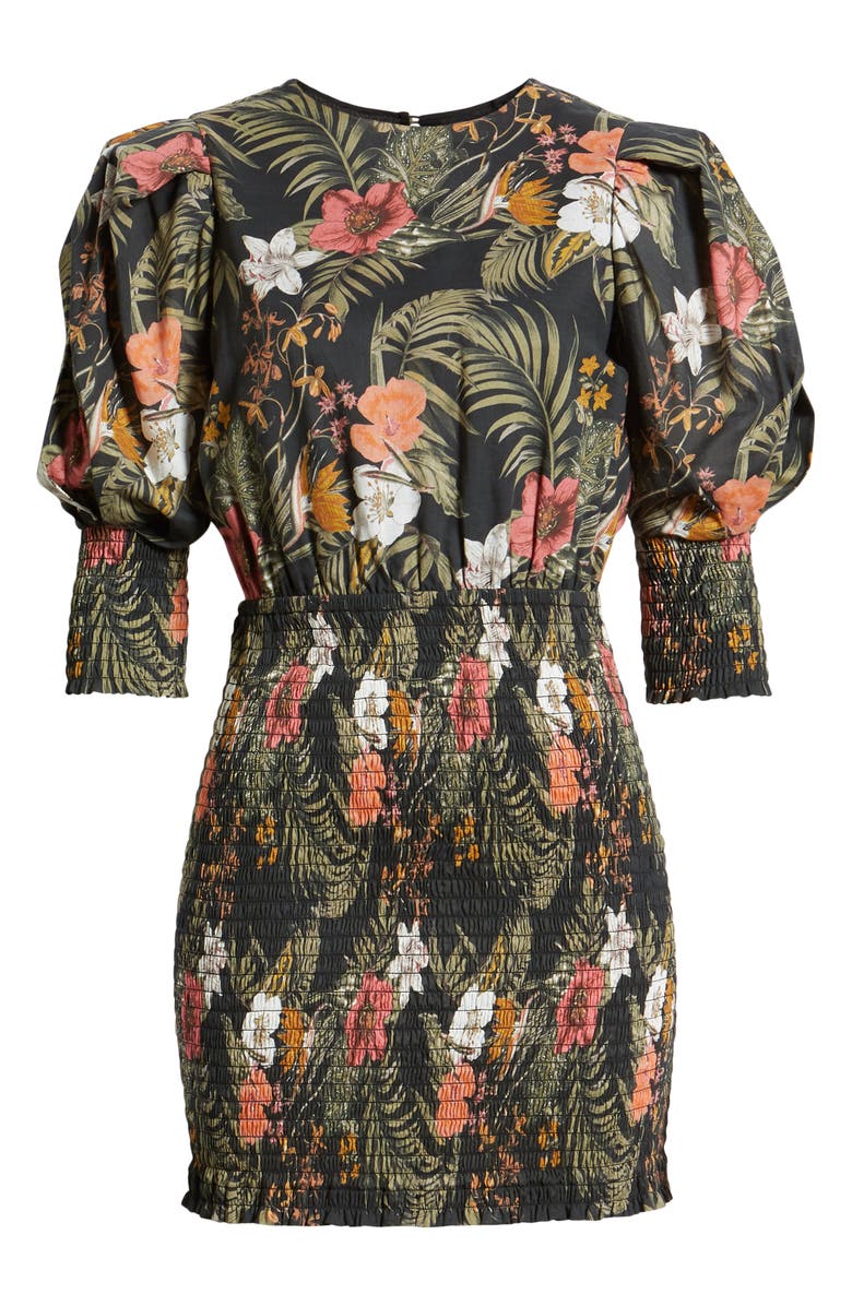 Rebecca Minkoff Geneva Tropical Print Smocked Cotton Dress, Alternate, color, 