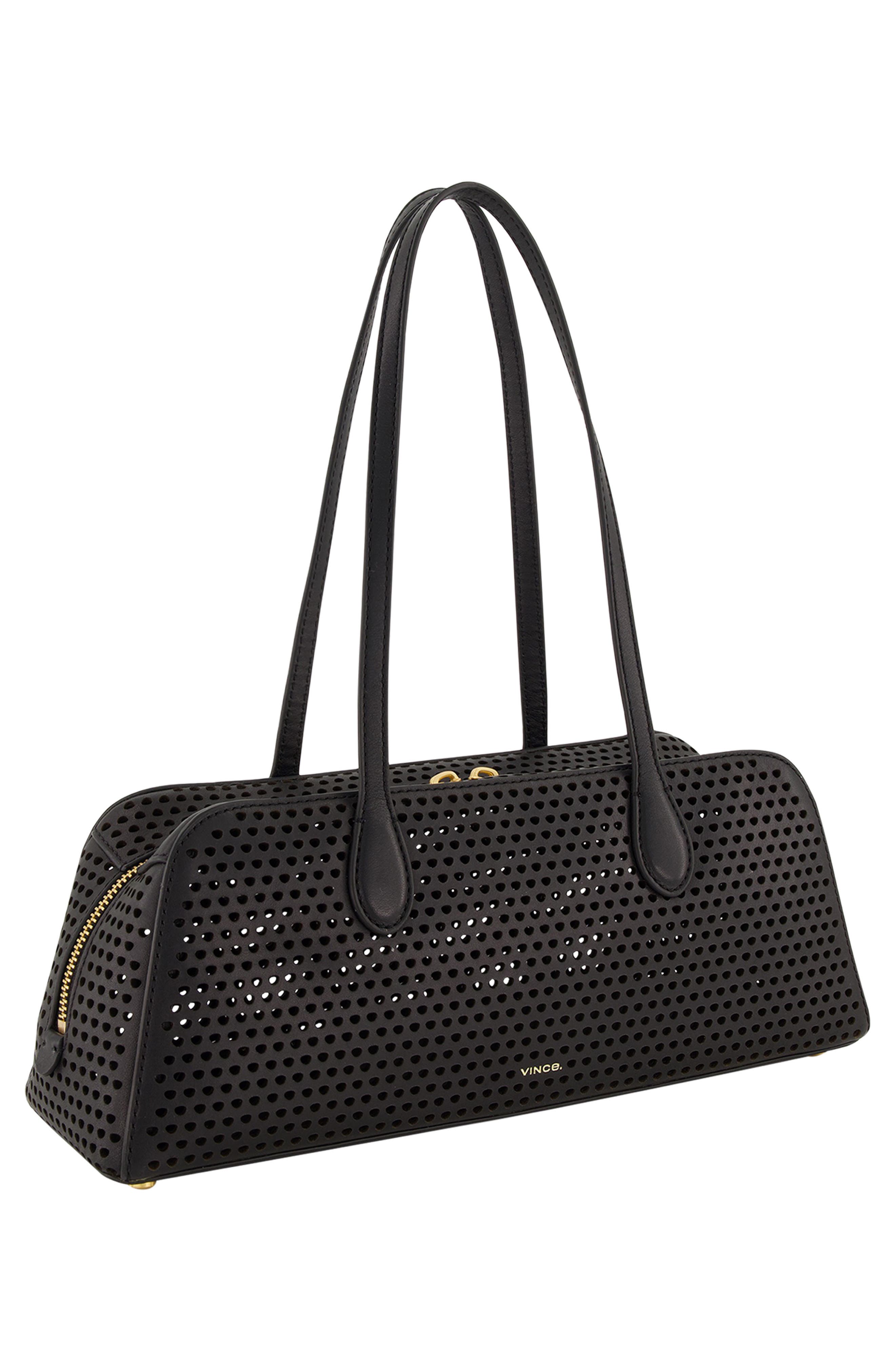 Vince Athene Perforated Leather East/West Shoulder Bag, Alternate, color, Black