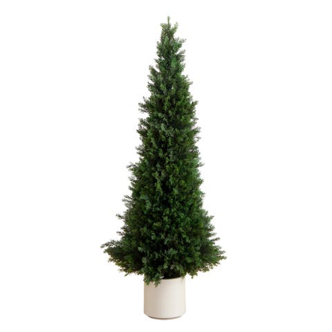 5-ft UV Resistant Artificial Cedar Tree in Decorative White Planter (Indoor/Outdoor)