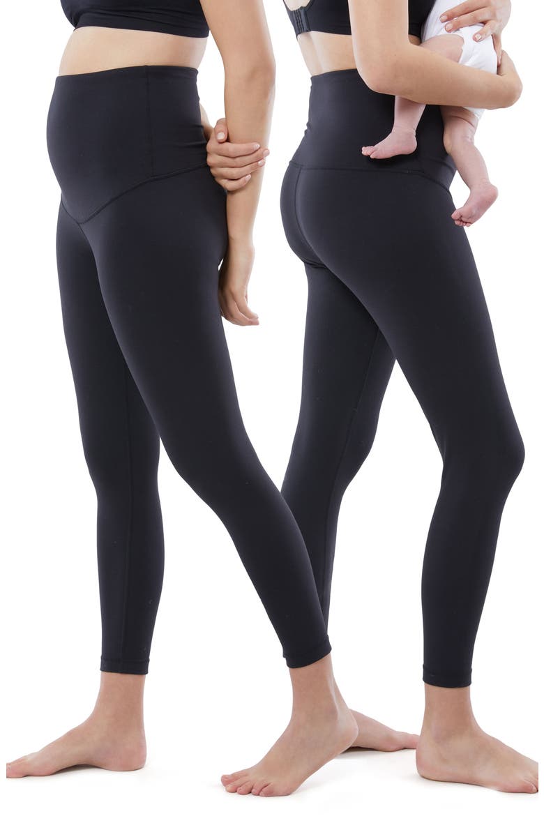 Set of 2 Postpartum Light Compression Leggings, Main, color, BLACK / BLACK