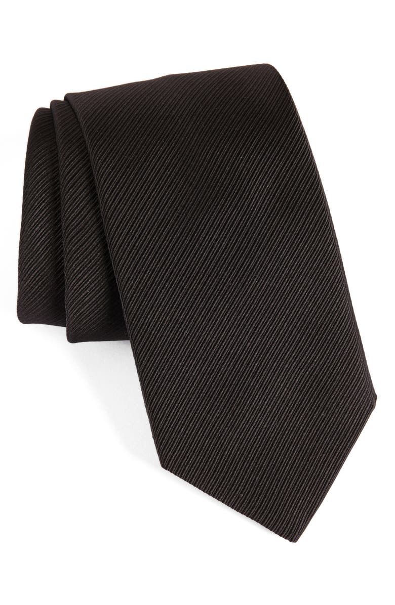 David Donahue Stripe Silk Tie, Main, color, Black