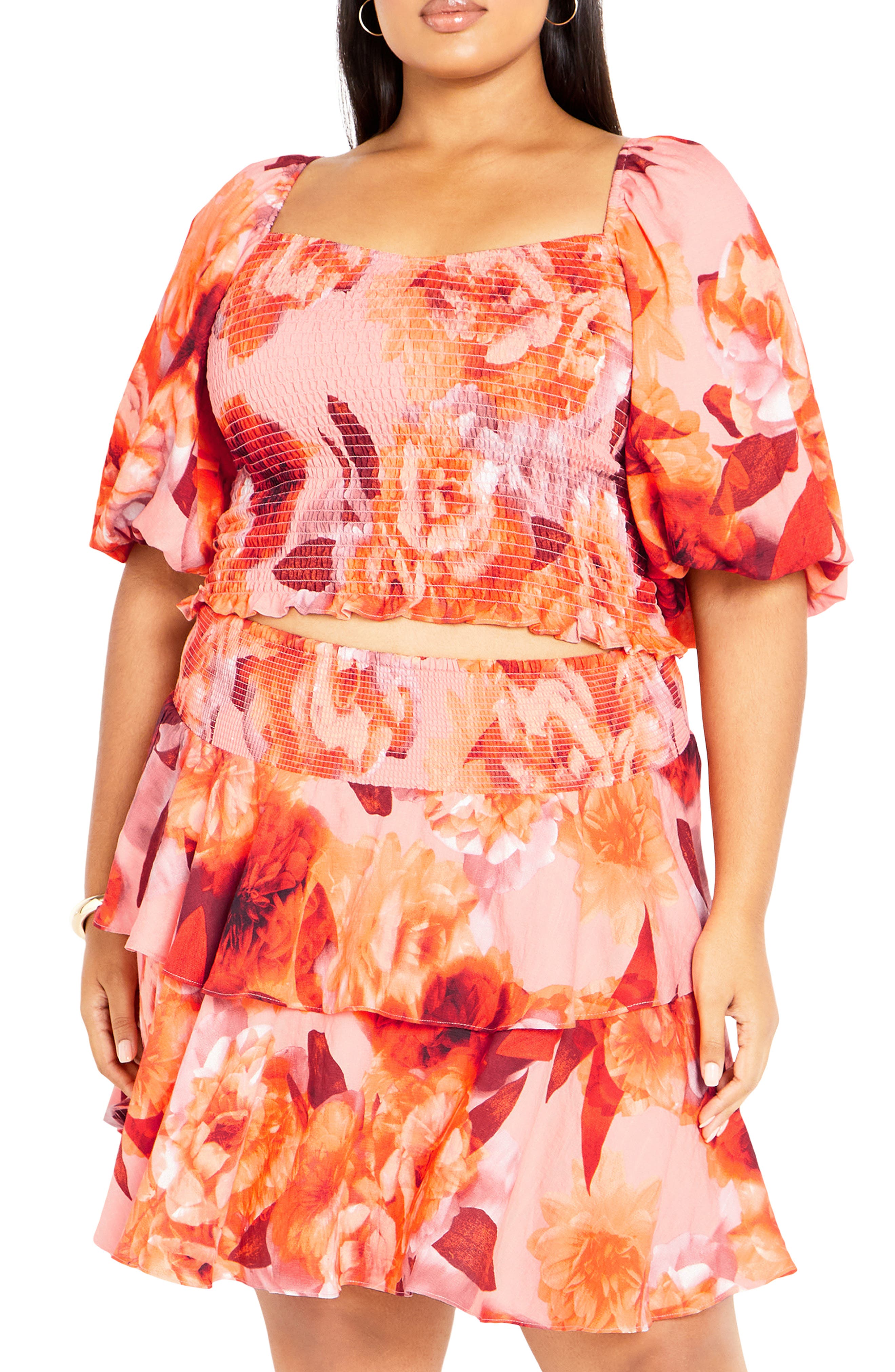 Poppie Print Smocked Crop Top