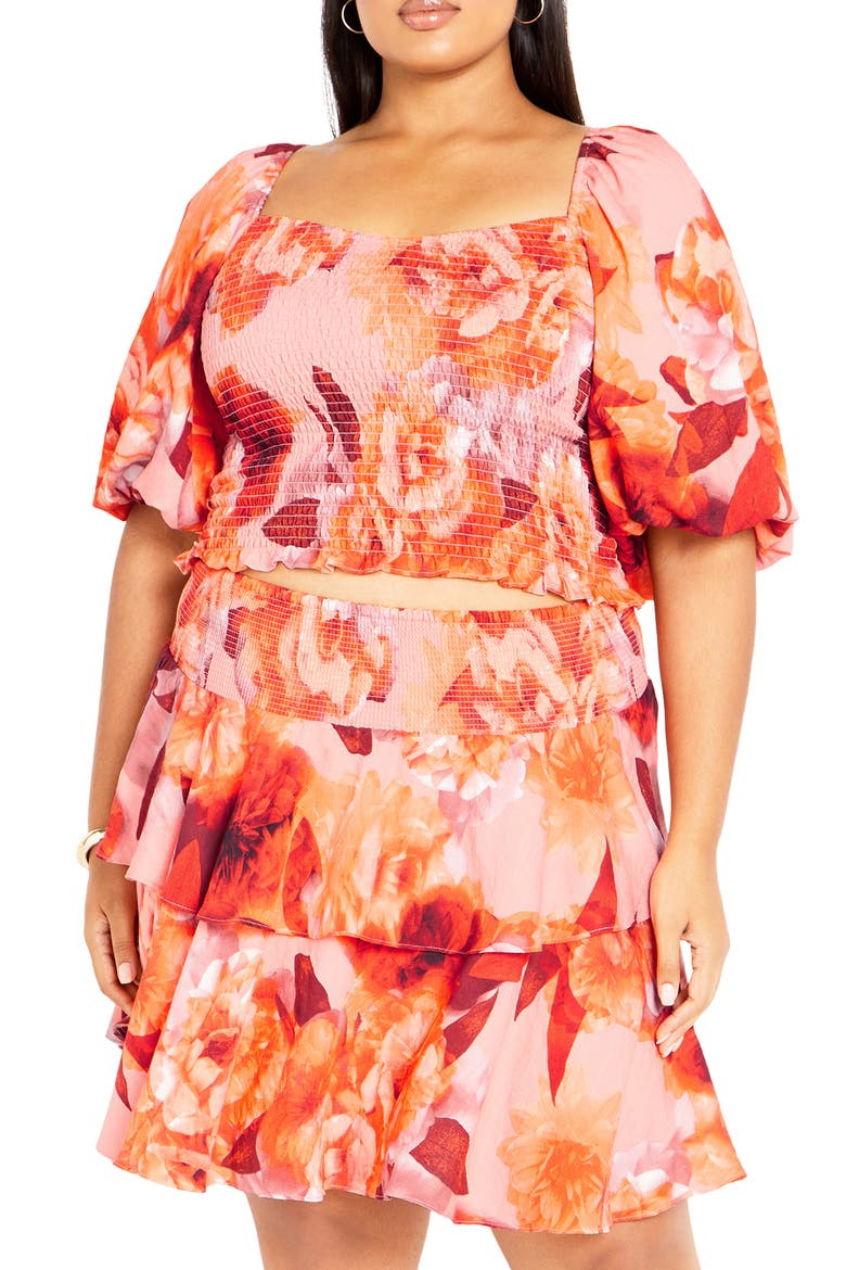 Poppie Print Smocked Crop Top, Main, color, FLORAL