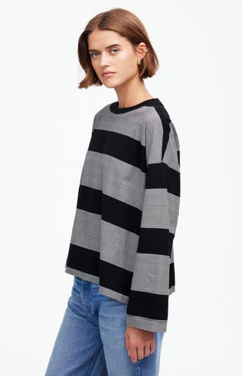 Stripe Oversize Crewneck Long-Sleeve T-Shirt