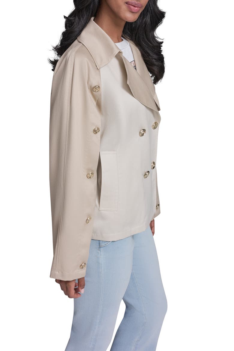 Mixed Media Crop Cotton Blend Trench Coat, Alternate, color, BISQUE
