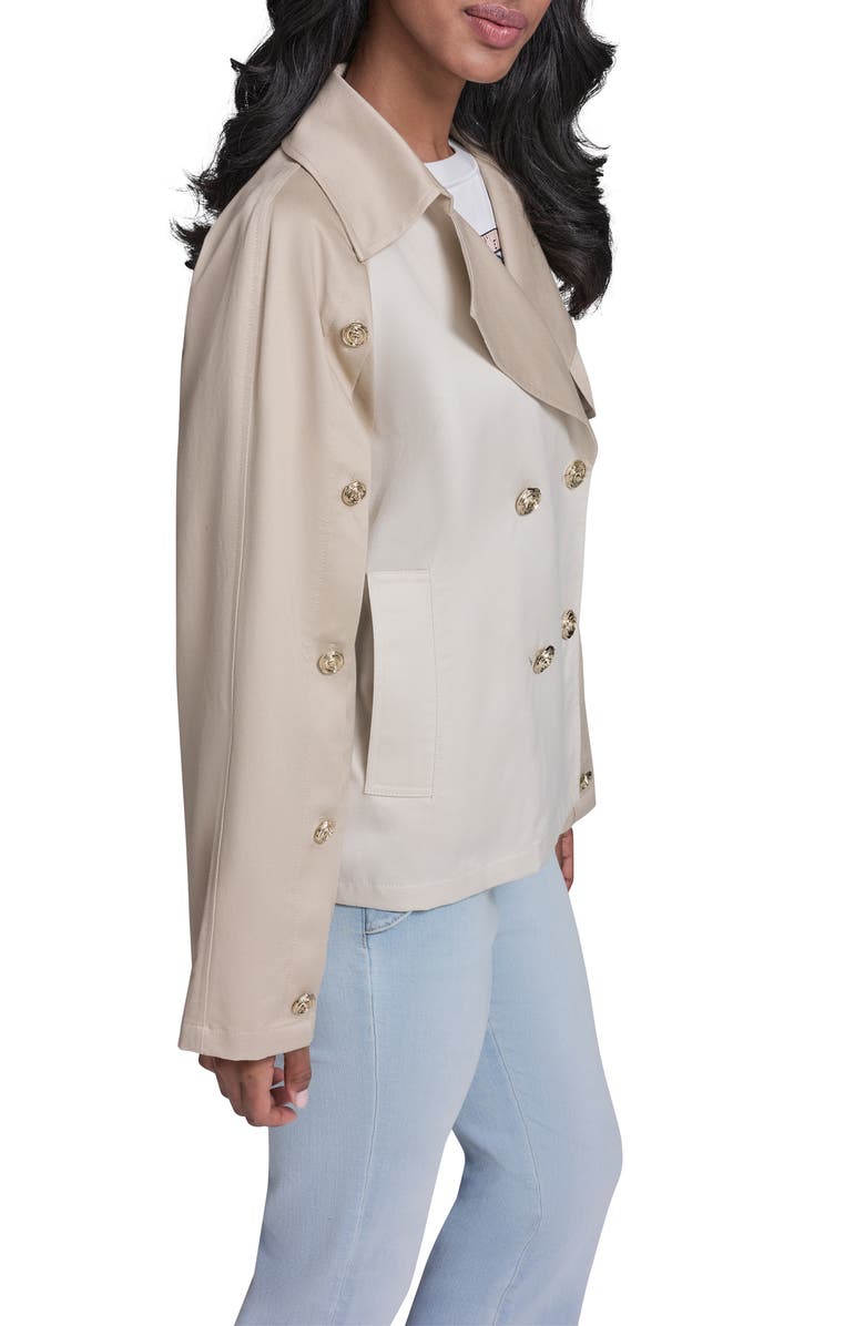 KARL LAGERFELD PARIS Mixed Media Crop Cotton Blend Trench Coat, Alternate, color, Bisque