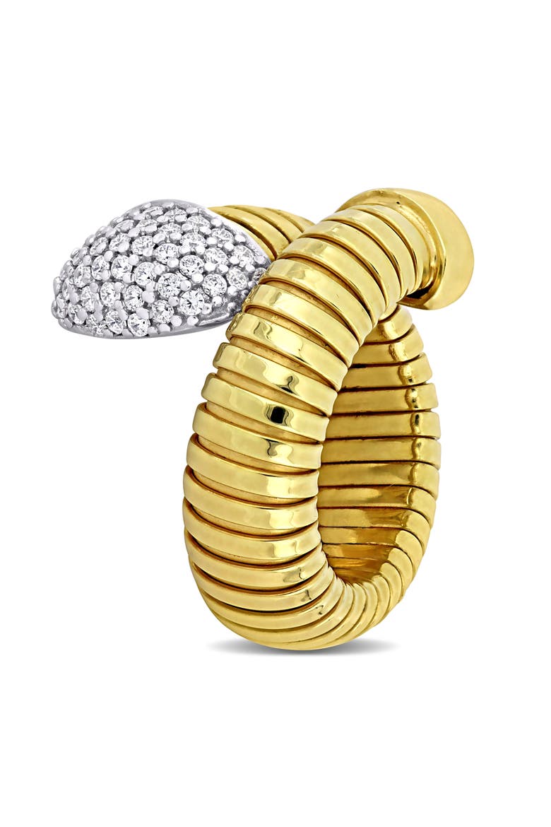 Cubic Zirconia Omega Snake Wrap Ring, Alternate, color, Yellow-Plated