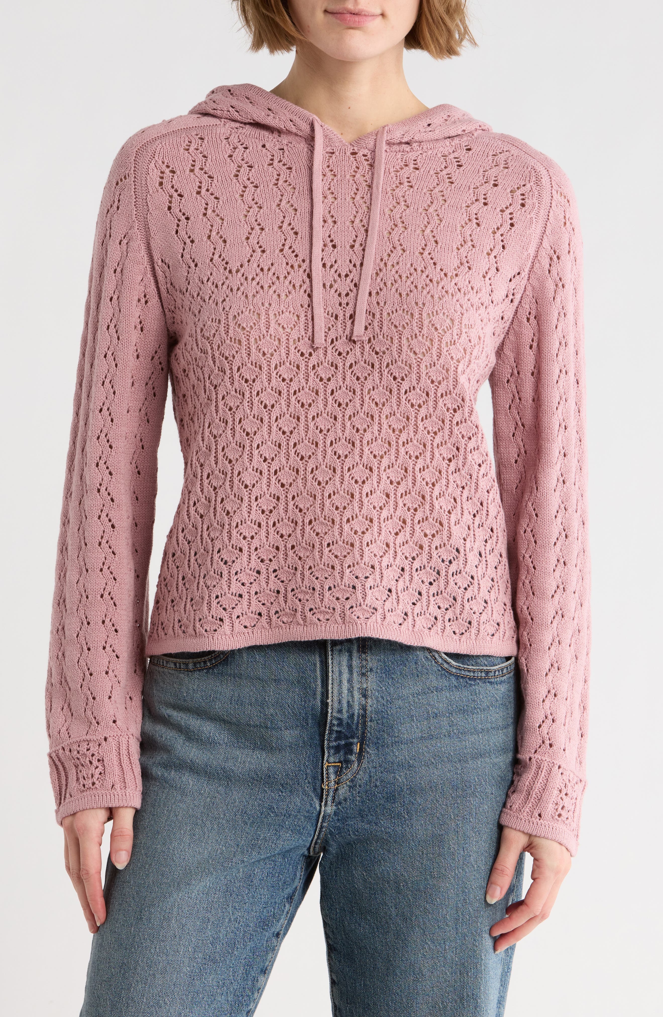 Melrose And Market Open Stitch Hooded Sweater In Pink