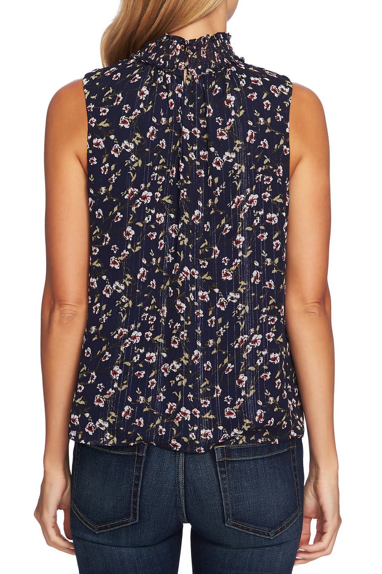 Festive Ditsy Smock Neck Sleeveless Blouse, Alternate, color, MIDNIGHT BLOOM