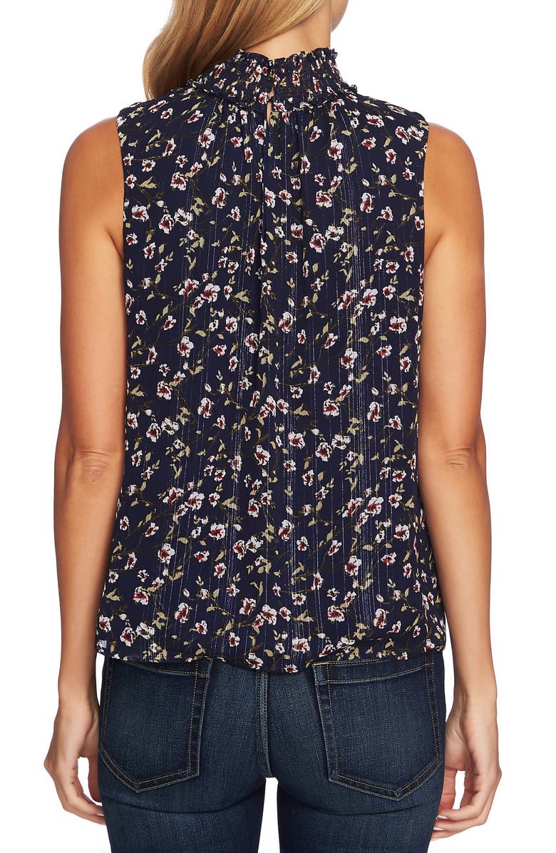 CeCe Festive Ditsy Smock Neck Sleeveless Blouse, Alternate, color, 
