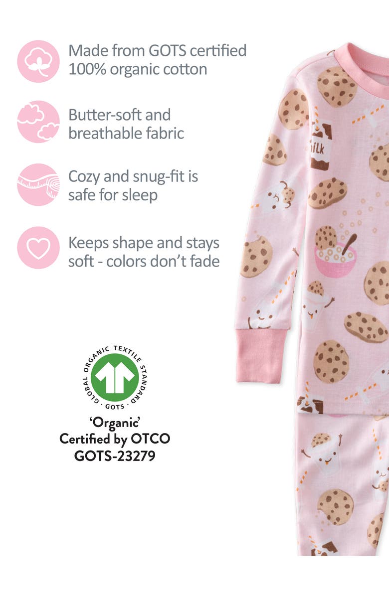 BUTTERBLU Kids' Zen Fitted Organic Cotton Two-Piece Pajamas, Alternate, color, Pink Milk N Cookie Crew