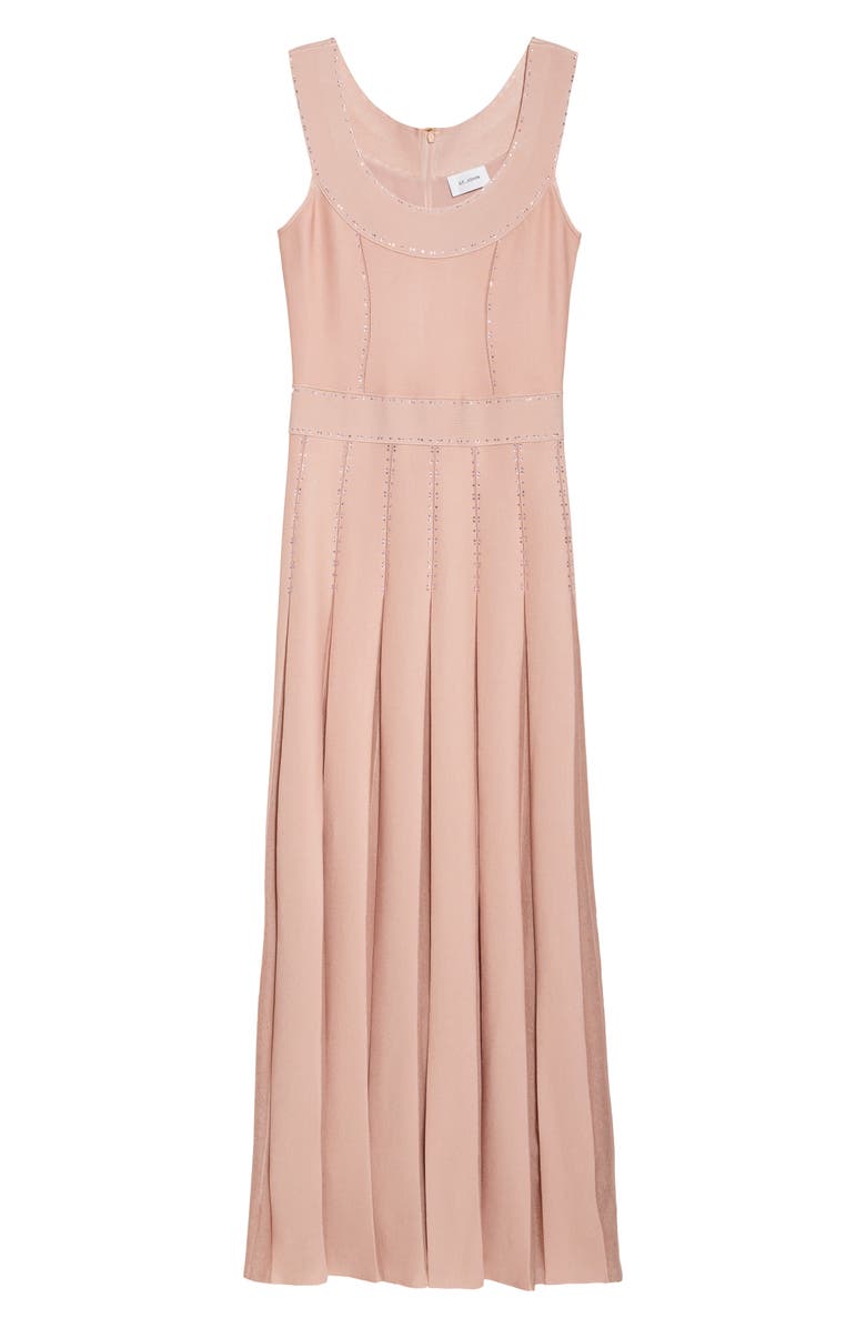 ST. JOHN Crystal Embellished Pleated Piqué Gown, Alternate, color, Rose Quartz