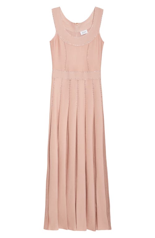 St John St. John Crystal Embellished Pleated Piqué Gown In Pink
