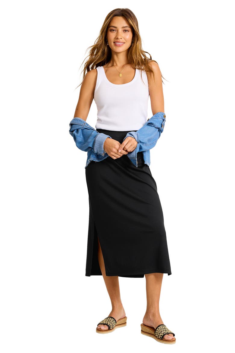 Drapey Ponte Midi Skirt, Alternate, color, BLACK