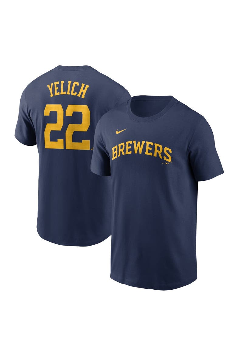 Men's Nike Christian Yelich Navy Milwaukee Brewers Fuse Name & Number T-Shirt, Main, color, Navy