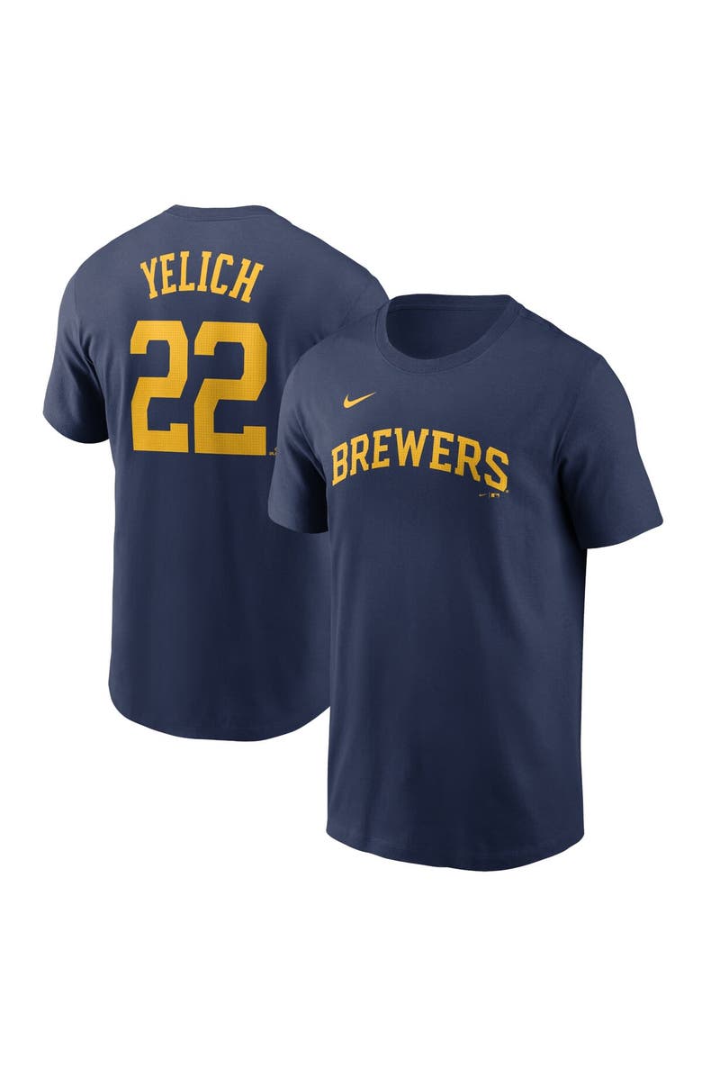 Nike Men's Nike Christian Yelich Navy Milwaukee Brewers Fuse Name & Number T-Shirt, Main, color, Navy